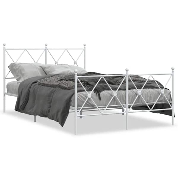 vidaXL metallist voodiraam peatsi ja jalutsiga, valge, 120 x 190 cm