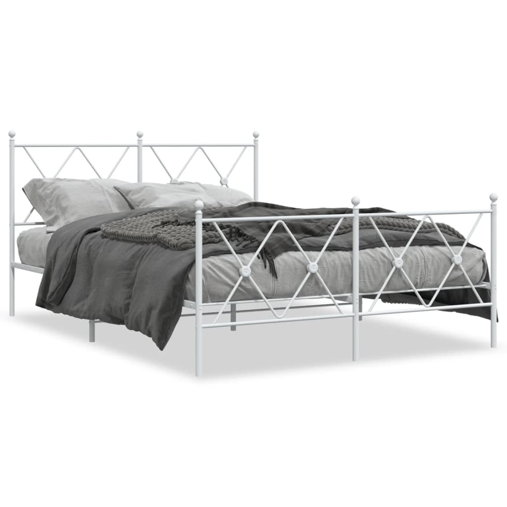 vidaXL Bedframe met hoofd- en voeteneinde metaal wit 137x190 cm, foto 3