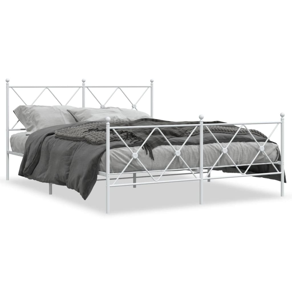 vidaXL Bedframe met hoofd- en voeteneinde metaal wit 150x200 cm, foto 3