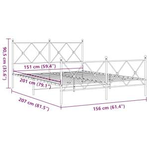 Kovový rám postele s hlavovým a nožním čelem bílý 150 x 200 cm - obrázek 8