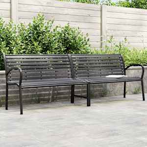 Dvojna vrtna klop črna 231 cm jeklo in WPC