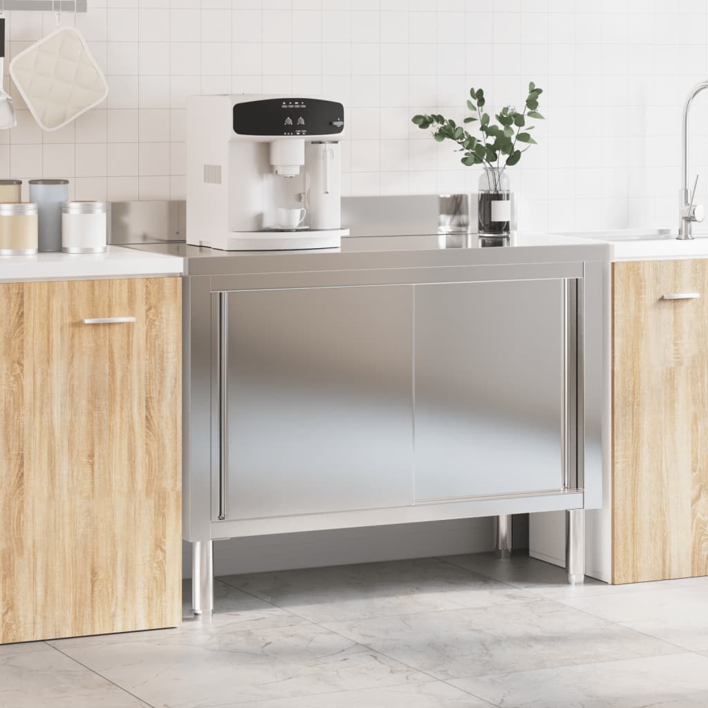 vidaXL Keukenwerktafel met schuifdeuren roestvrijstaal afbeelding