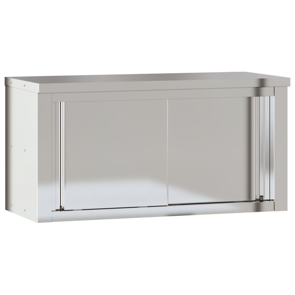 Image of vidaXL Kitchen Wall Cabinet with Sliding Doors Stainless Steel