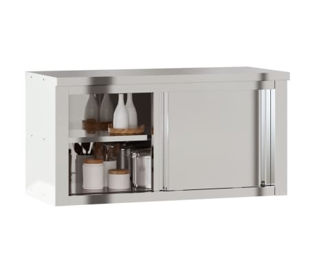vidaXL Kitchen Wall Cabinet with Sliding Doors Stainless Steel | vidaXL ...