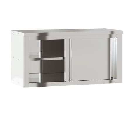 vidaXL Kitchen Wall Cabinet with Sliding Doors Stainless Steel | vidaXL ...