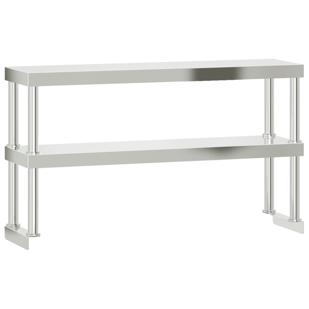 vidaXL Work Table Overshelf 2-Tier 43.3"x11.8"x25.6" Stainless Steel-image-8721012375192