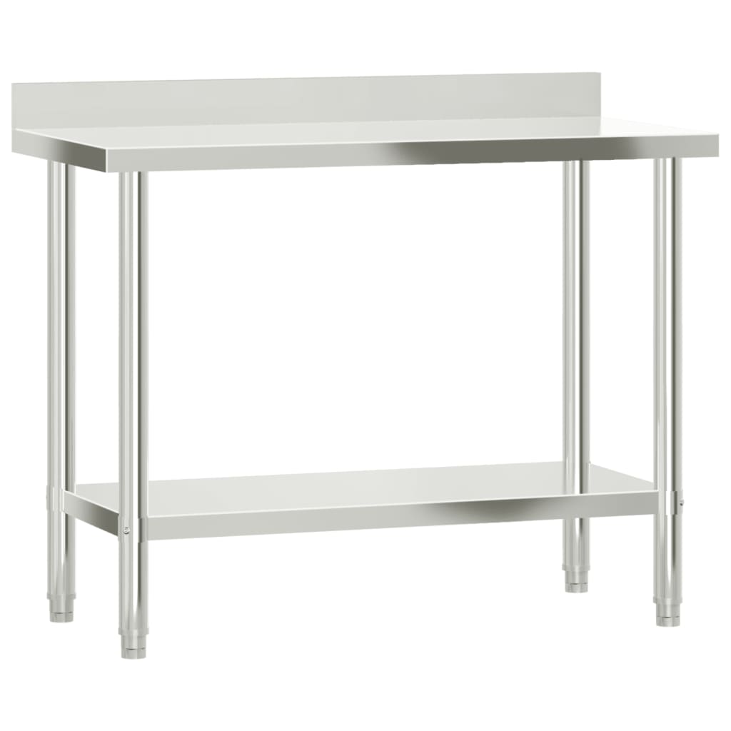 vidaXL Kitchen Work Table with Backsplash 43.3"x21.7"x36.6" Stainless Steel-image-8721012375284