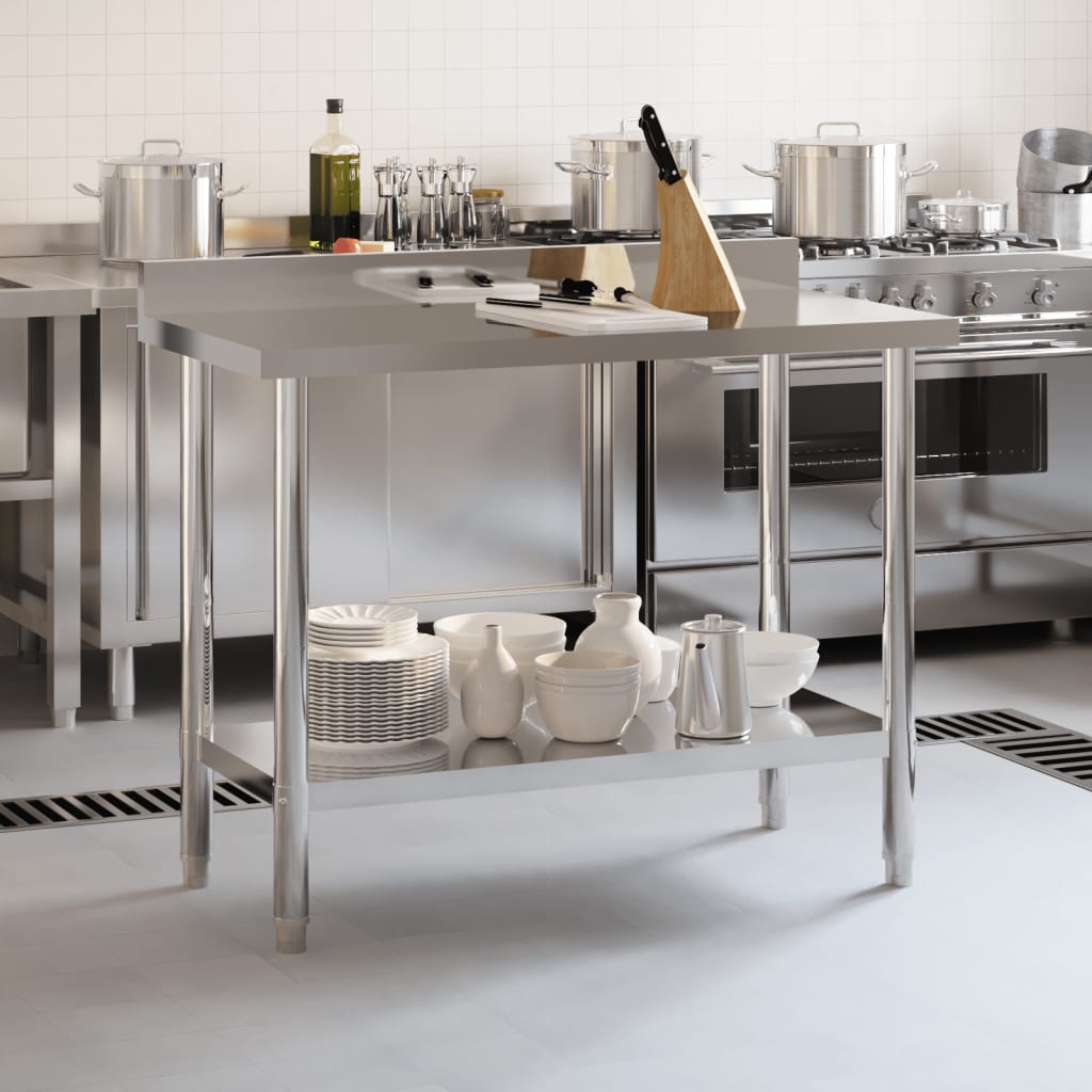 Tavolo Lavoro Cucina con Paraschizzi 110x55x93cm Acciaio Inox vidaXL