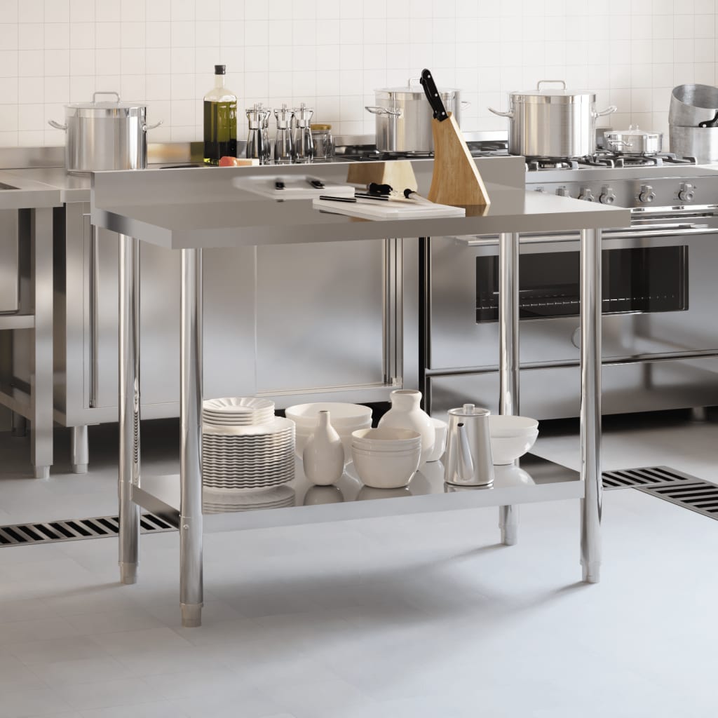 Vidaxl Tavolo Lavoro Cucina con Mensola 120x60x150 cm in Acciaio Inox