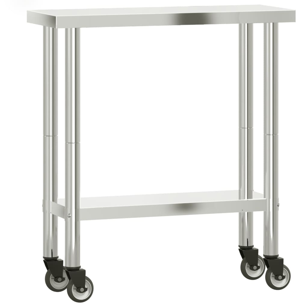 Image of vidaXL Kitchen Work Table with Wheels 82.5x30x85 cm Stainless Steel