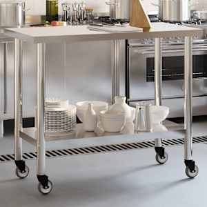 Kuhinjska delovna miza s kolesi 110x55x85 cm nerjaveče jeklo
