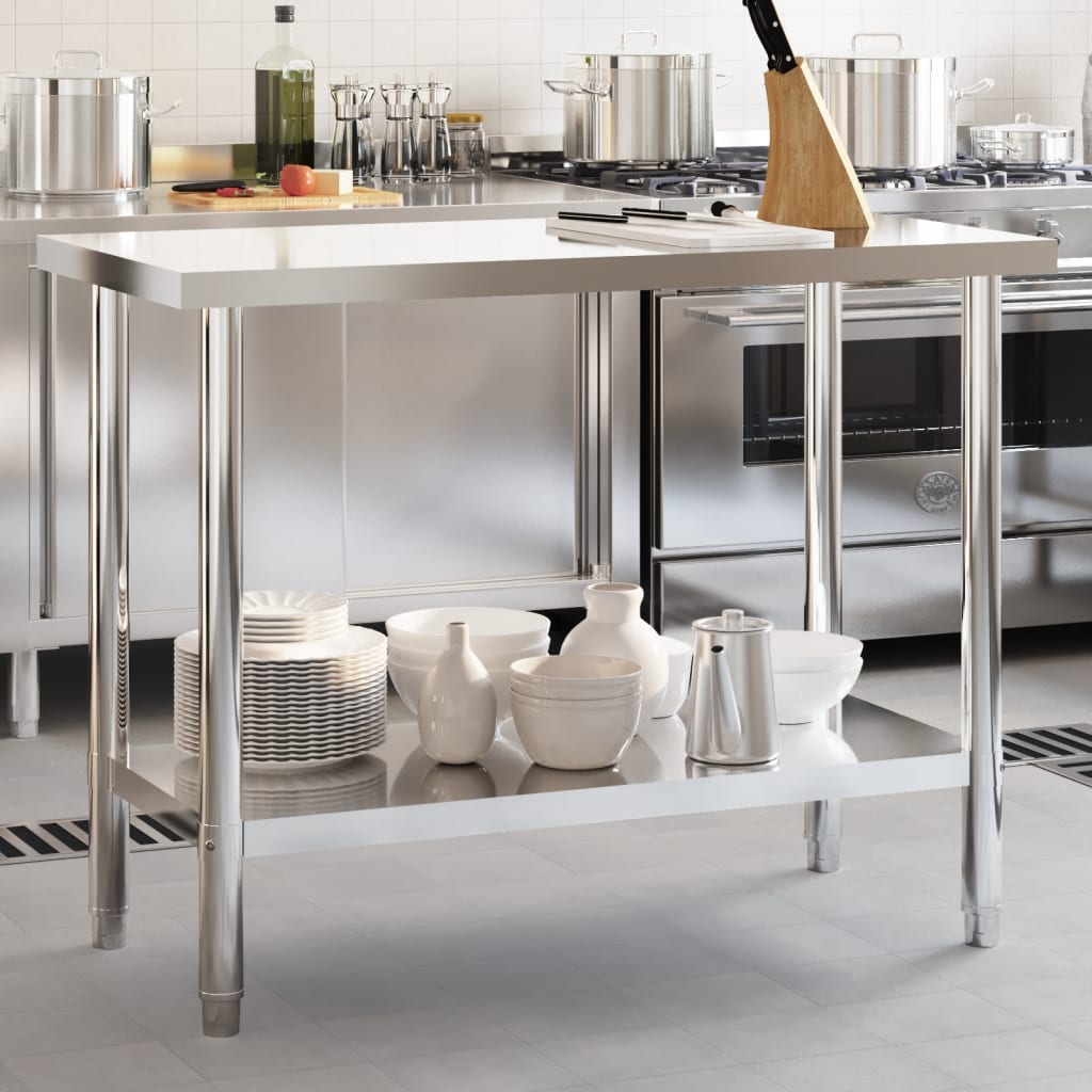 8: vidaXL arbejdsbord til køkken 110x55x85 cm rustfrit stål