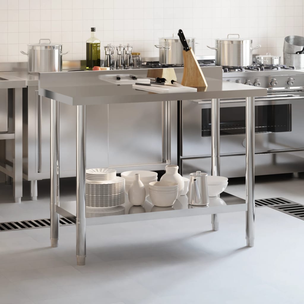 vidaXL Keukenwerktafel met spatscherm 110x55x93 cm roestvrij staal afbeelding