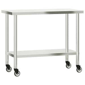 vidaXL k&ouml;&ouml;gi t&ouml;&ouml;laud ratastega, 110 x 55 x 85 cm, roostevaba teras