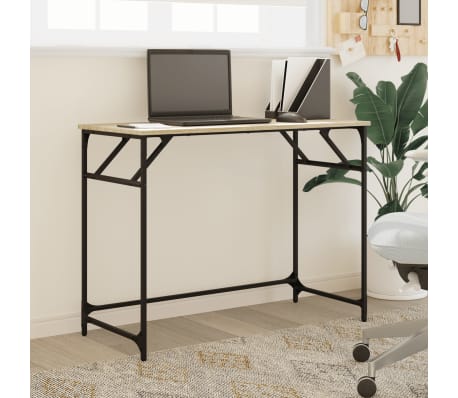 vidaXL Skrivbord sonoma-ek 100x45x76 cm tr&auml; pulverlackerat st&aring;l