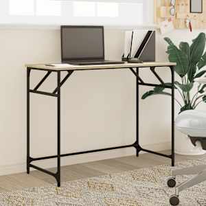 vidaXL Skrivbord sonoma-ek 100x45x76 cm tr&auml; pulverlackerat st&aring;l