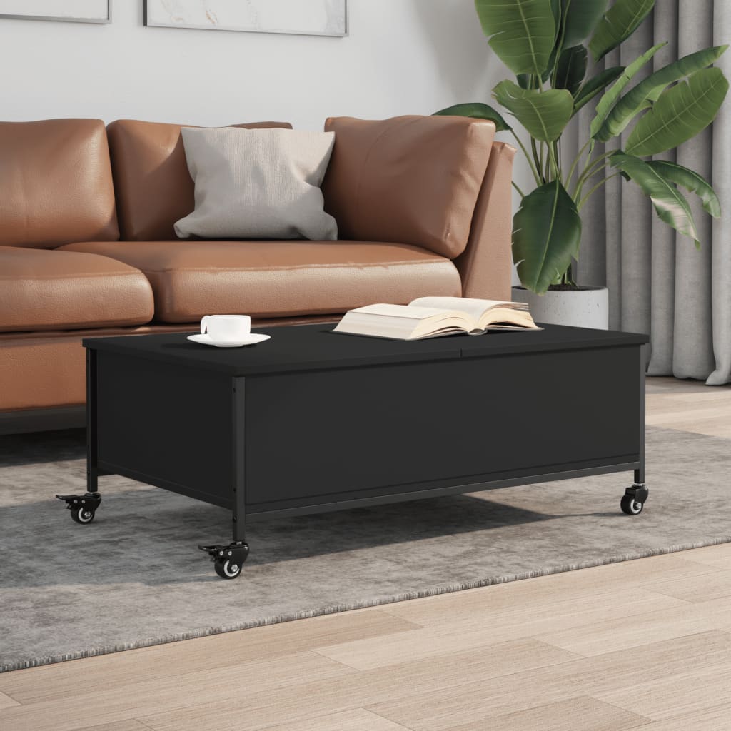 vidaXL sofabord med hjul 91x55x34 cm konstrueret træ sort