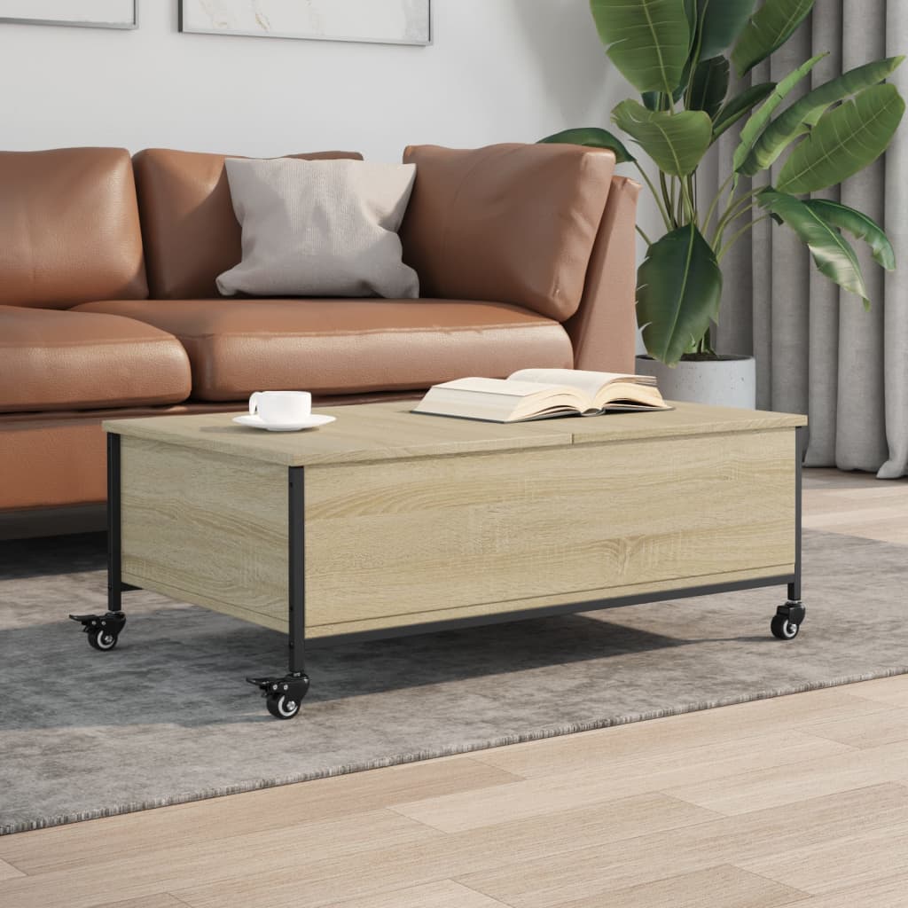 vidaXL sofabord med hjul 91x55x34 cm konstrueret træ sonoma-eg