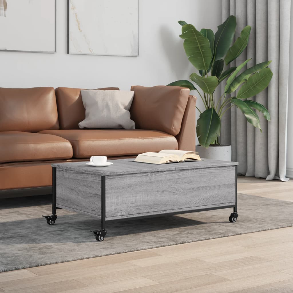 vidaXL Salontafel met wielen 91x55x34 cm bewerkt hout grijs sonoma afbeelding