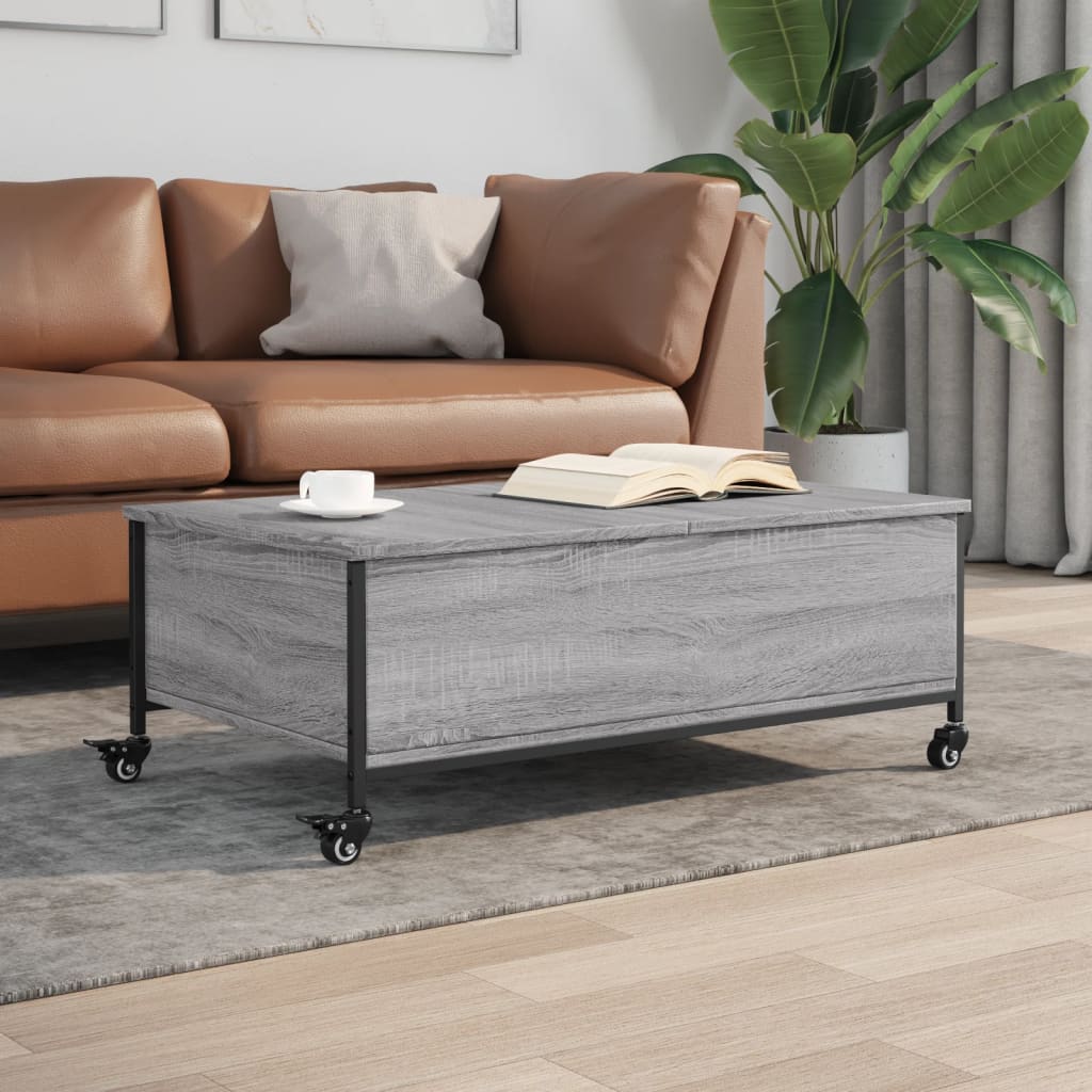 vidaXL sofabord med hjul 91x55x34 cm konstrueret træ grå sonoma-eg