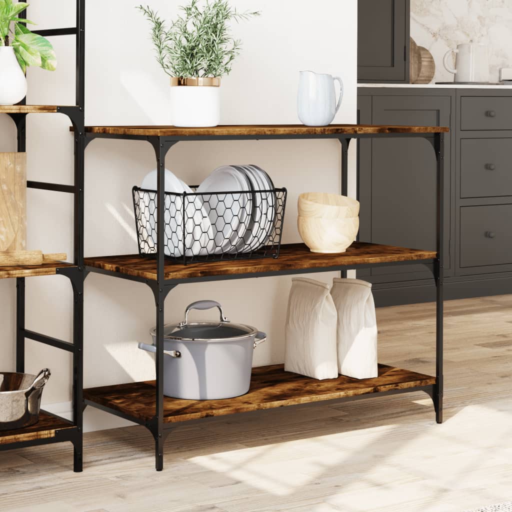 vidaXL Keukentrolley 102x50x95 cm bewerkt hout gerookt eikenkleurig afbeelding