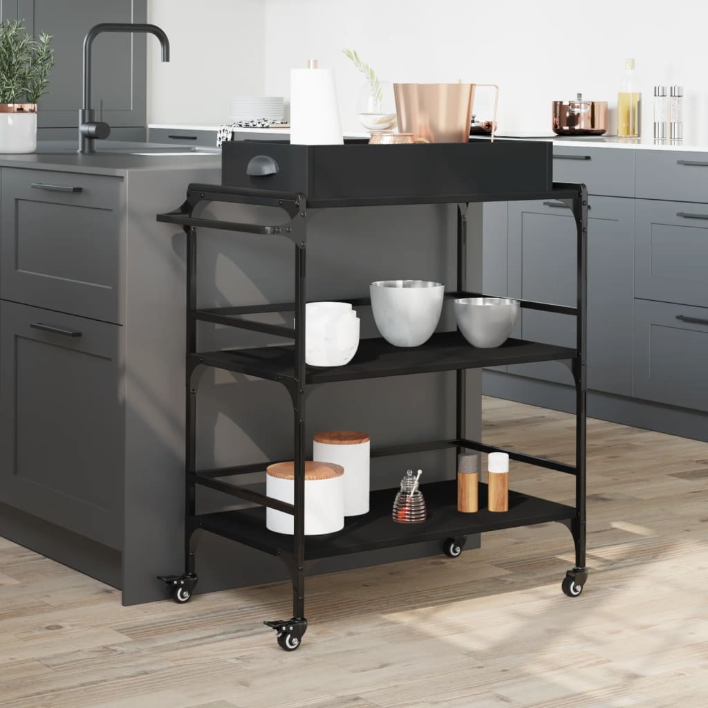 vidaXL Cărucior de bucătărie, negru, 81,5x41x92,5 cm, lemn prelucrat