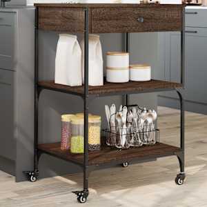 Kuhinjski voziček rjav hrast 60x48x89,5 cm inženirski les