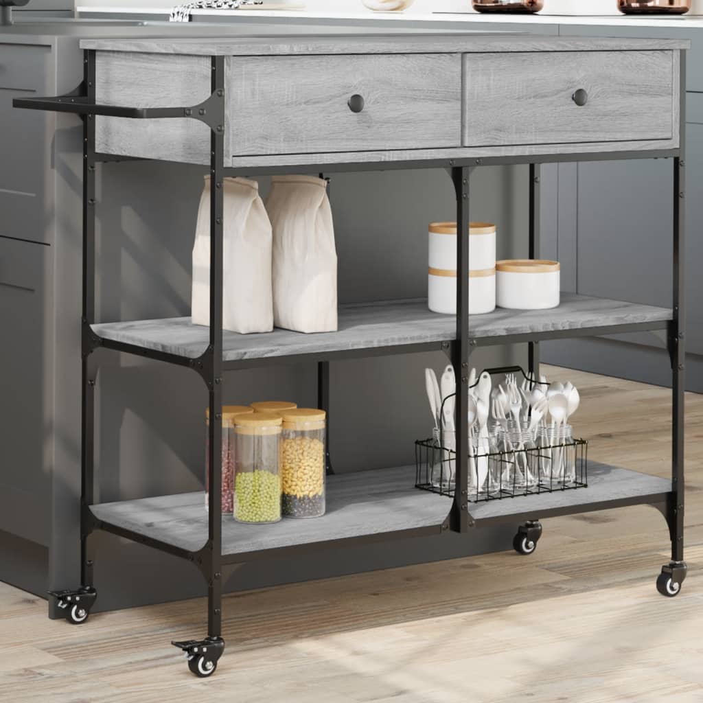 vidaXL Chariot de cuisine sonoma gris 105x42x95 cm bois d'ingénierie