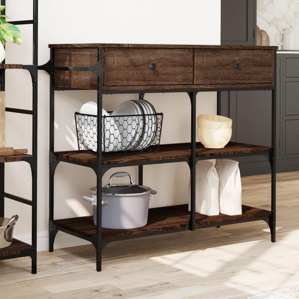vidaXL Keukentrolley 105x42x95 cm bewerkt hout bruin eikenkleurig afbeelding
