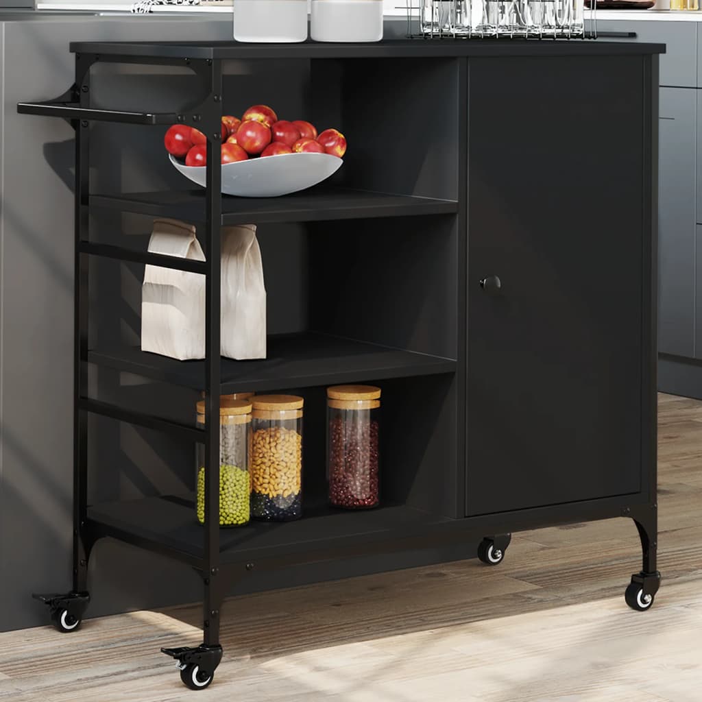 vidaXL Chariot de cuisine noir 87,5x38,5x84,5 cm bois d'ingénierie