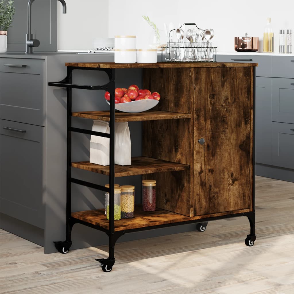 vidaXL Cărucior de bucătărie stejar fumuriu 87,5x38,5x84,5cm lemn