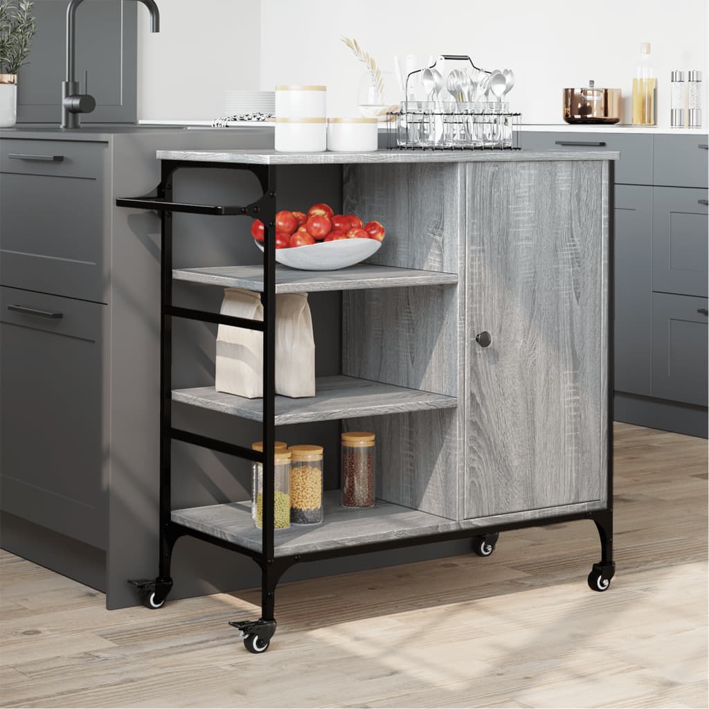 vidaXL Keukentrolley 87,5x38,5x84,5 cm bewerkt hout grijs sonoma eiken afbeelding