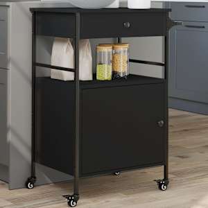 Kuhinjski voziček črn 56x43x89,5 cm inženirski les