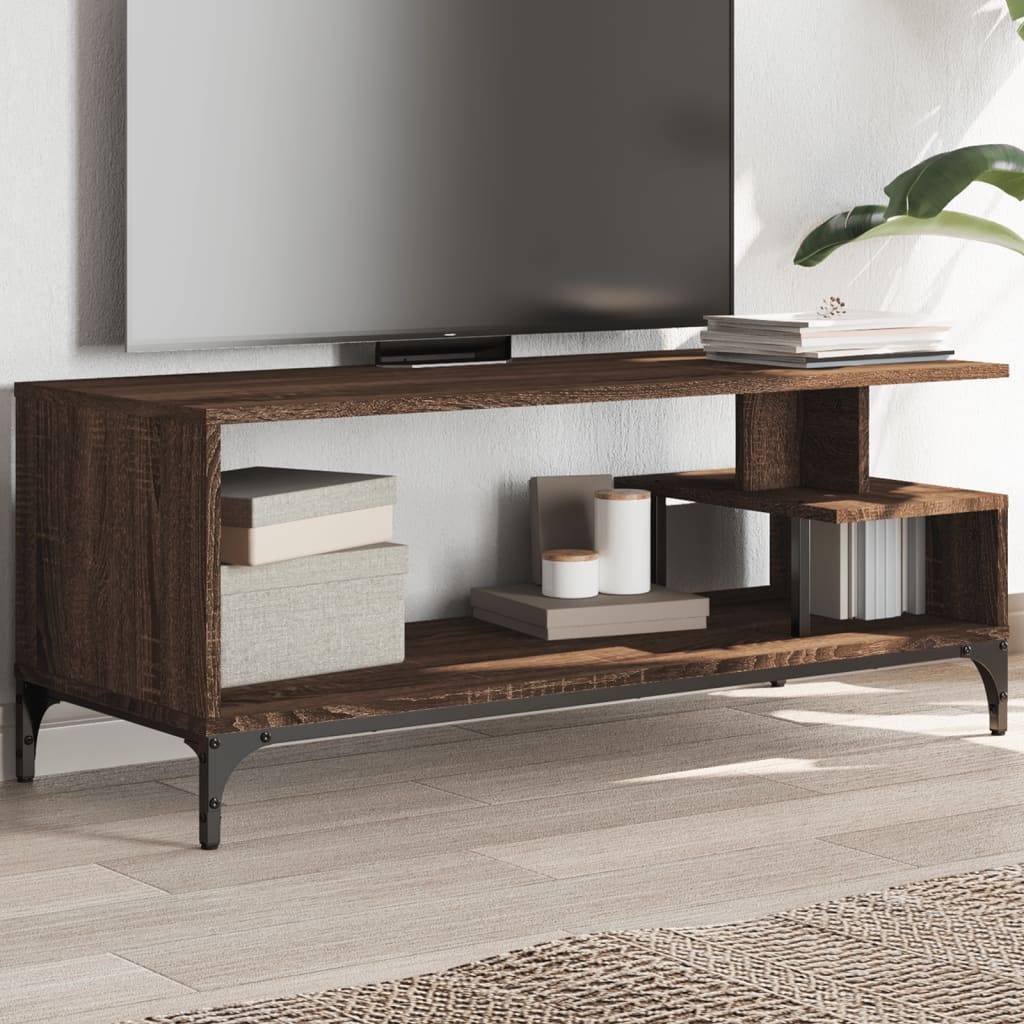 vidaXL tv-bord 102x40x41 cm konstrueret træ og stål brun egetræsfarve