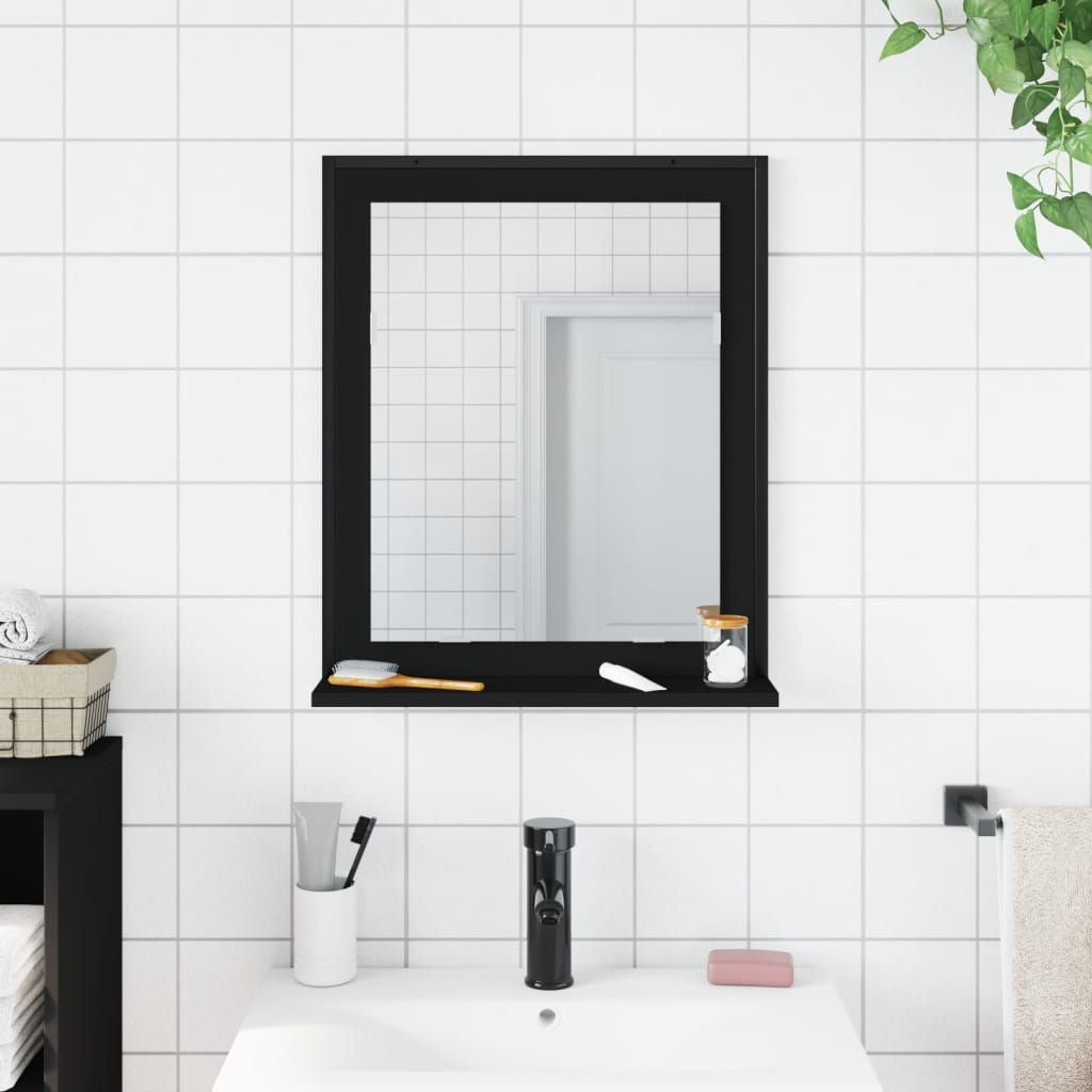  Kúpeľňové zrkadlo s policou čierne 50x12x60 cm kompozitné drevo