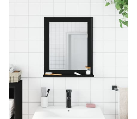 vidaXL Miroir de salle de bain avec &eacute;tag&egrave;re noir bois d&rsquo;ing&eacute;nierie