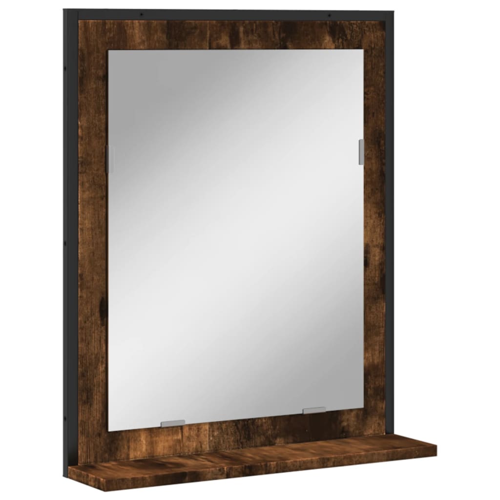 Image of vidaXL Bathroom Mirror with Shelf Smoked Oak 50x12x60 cm Engineered Wood