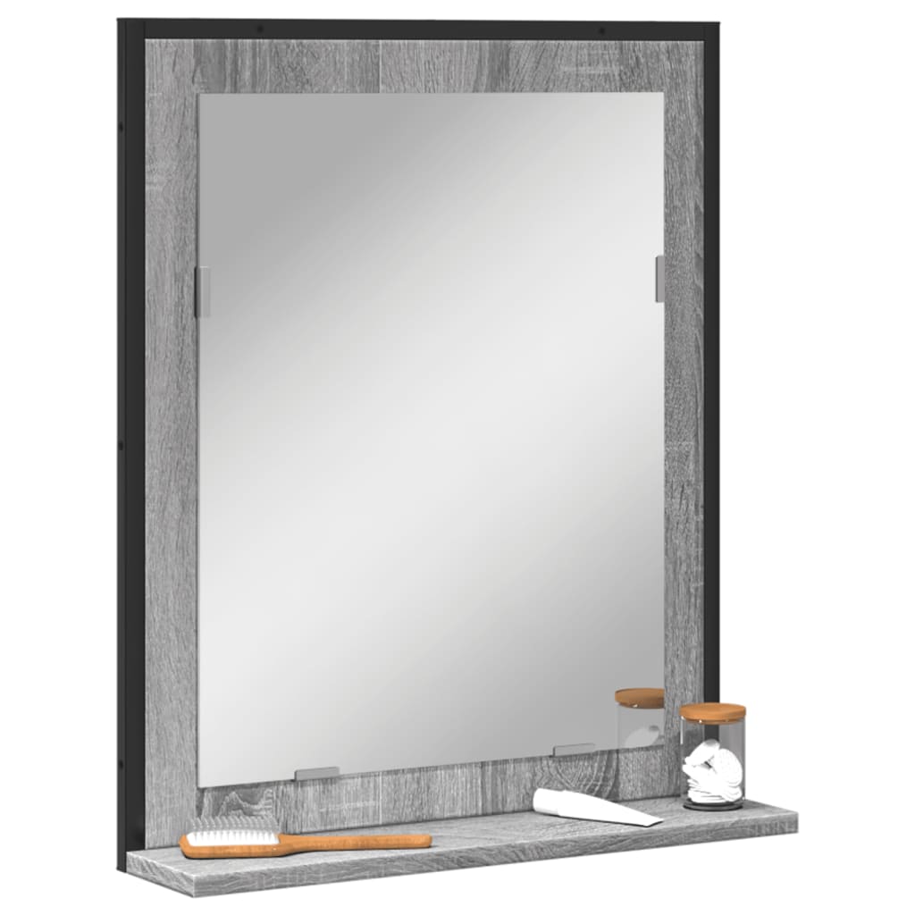 vidaXL spejl med hylde 50x12x60 cm konstrueret træ grå sonoma-eg