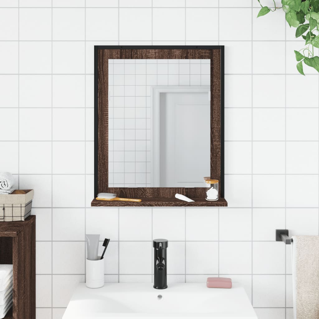 vidaXL Badkamerspiegel met schap 50x12x60 cm hout bruin eikenkleurig afbeelding