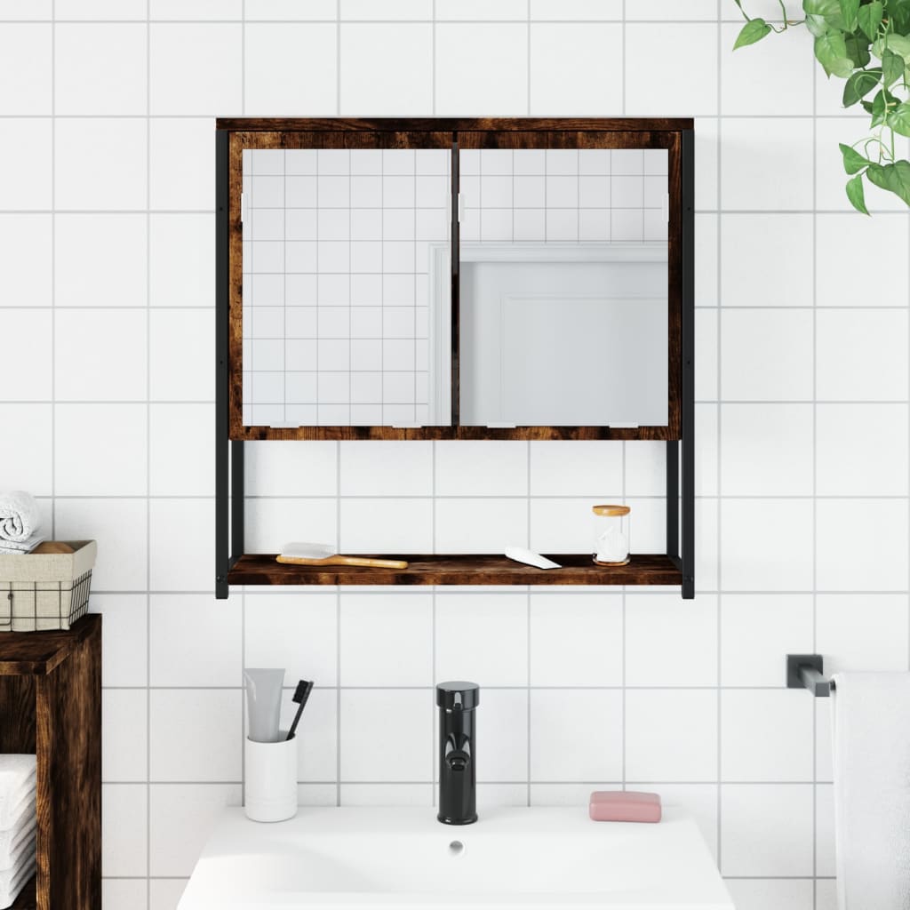vidaXL Badkamerspiegelkast 60x16x60 cm bewerkt hout gerookt eikenkleur afbeelding