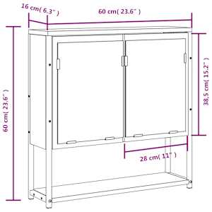 Koupelnová skříňka se zrcadlem kouřový dub 60x16x60 cm kompozit - obrázek 12