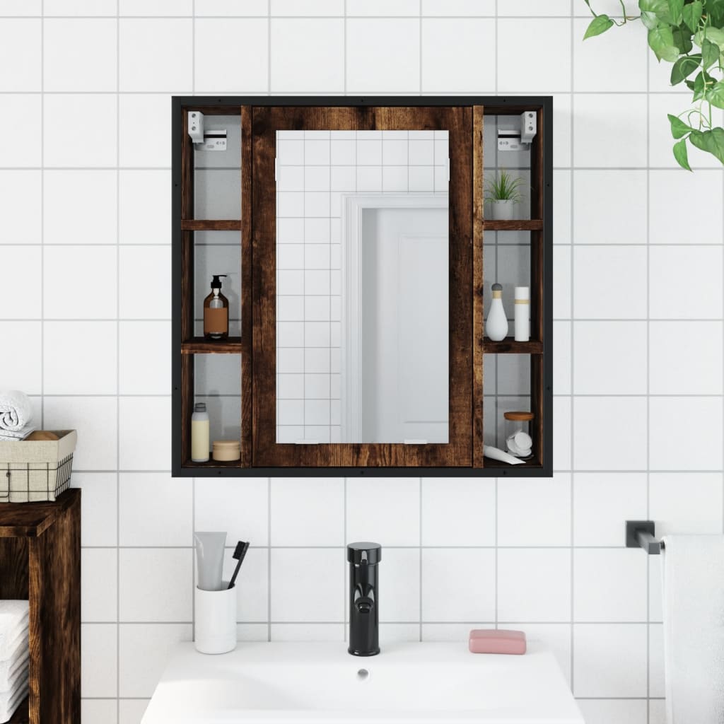 vidaXL Badkamerspiegelkast 60x16x60 cm bewerkt hout gerookt eikenkleur afbeelding