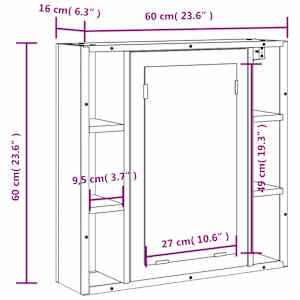 Koupelnová skříňka se zrcadlem kouřový dub 60x16x60 cm kompozit - obrázek 13