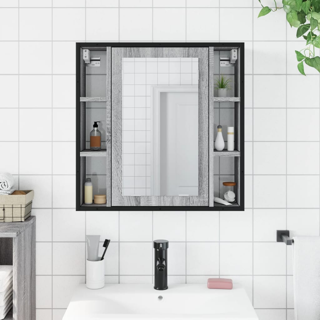 Thumbnail - vidaXL Bad-Spiegelschrank Grau Sonoma 60x16x60 cm Holzwerkstoff