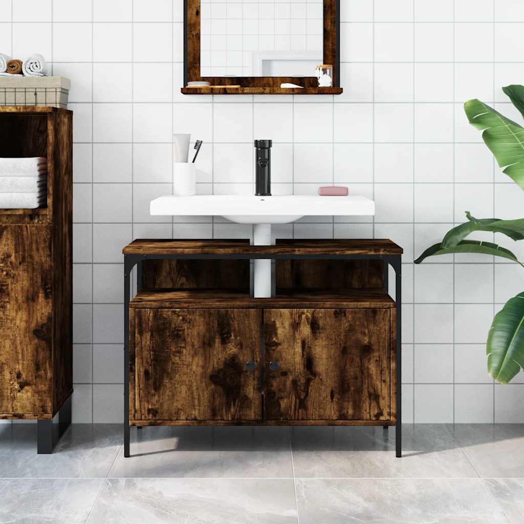vidaXL Badkamerkast 80x30x60 cm bewerkt hout gerookt eikenkleurig afbeelding