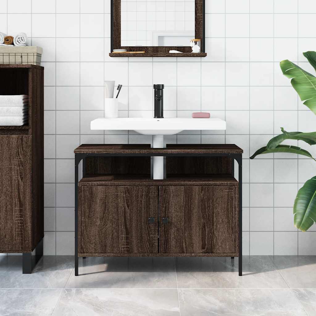 vidaXL Wastafelkast 80x30x60 cm bewerkt hout bruin eikenkleurig afbeelding