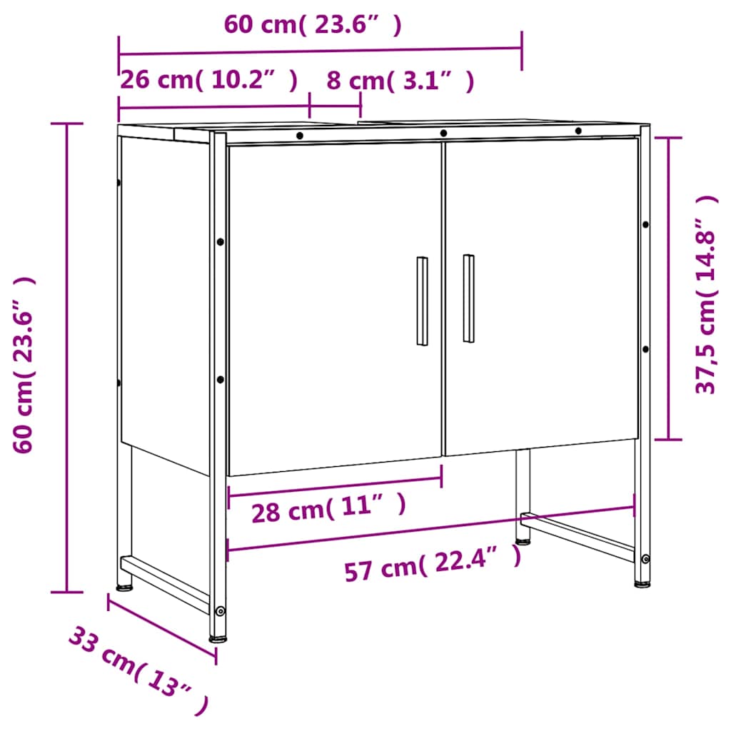Omarica za umivalnik črna 60x33x60 cm inženirski les