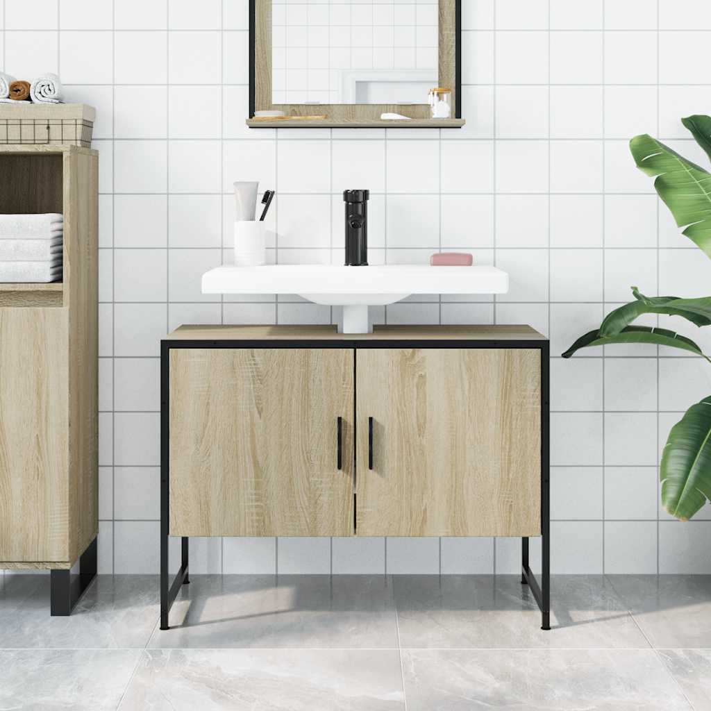 vidaXL Wastafelkast 80x33x60 cm bewerkt hout sonoma eikenkleurig afbeelding