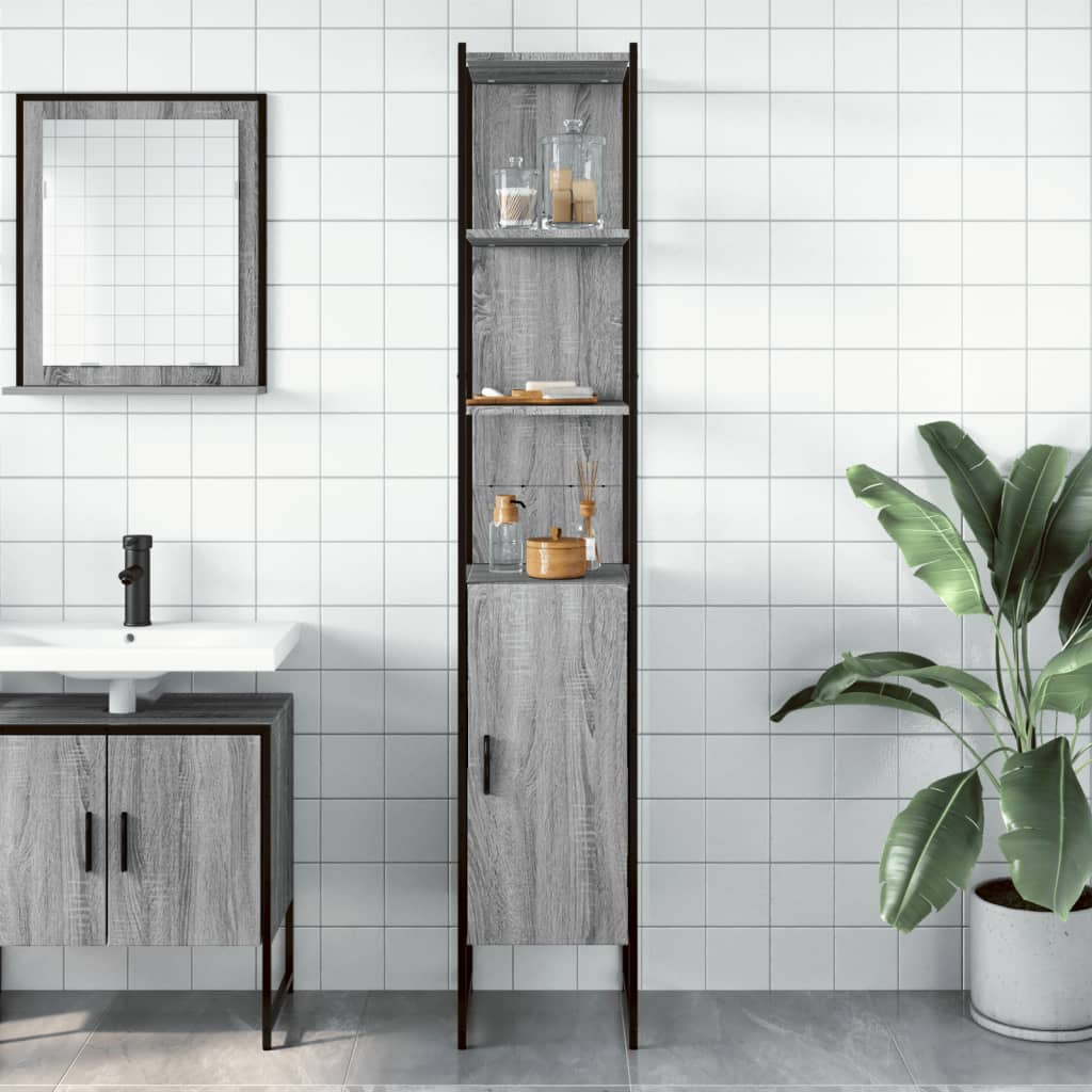 vidaXL Badkamerkast 33x33x185,5 cm bewerkt hout grijs sonoma eiken afbeelding