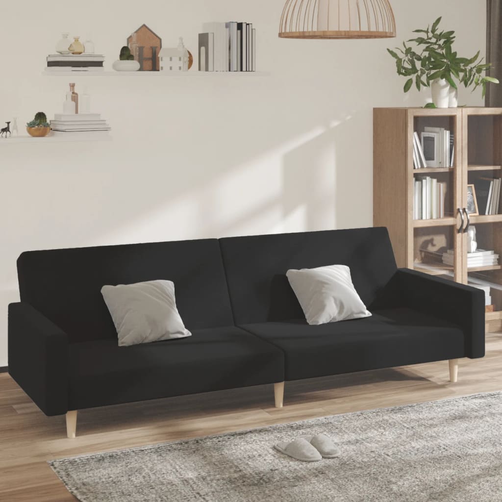 vidaXL Canapea extensibilă cu 2 locuri, negru, material textil